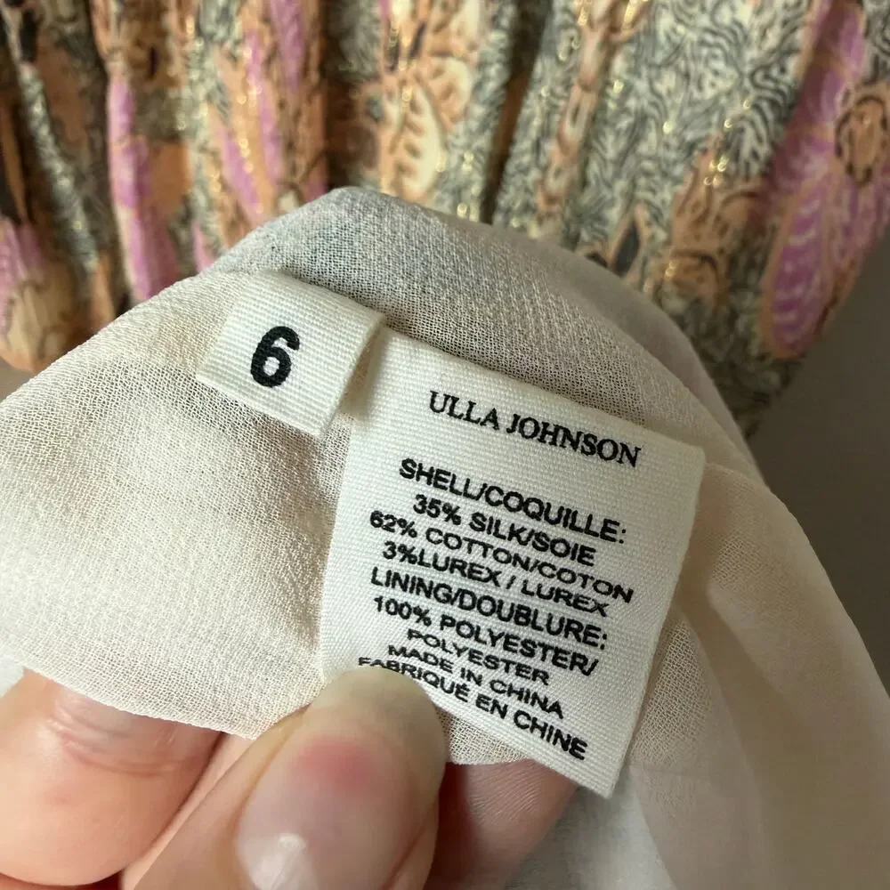 Ulla Johnson Paisley Metallic Silk Blend Midi Dress Size 6 - Picture 5 of 6